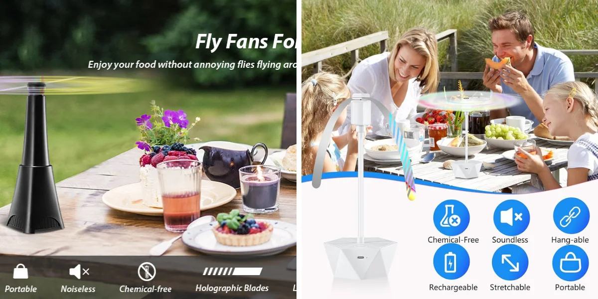 Fly Fans for Tables with Holographic Blades Fly Spinner Portable Outdoor Picnic Fan Bug Fan for Picnic Restaurant Party Home BBQ (4).webp